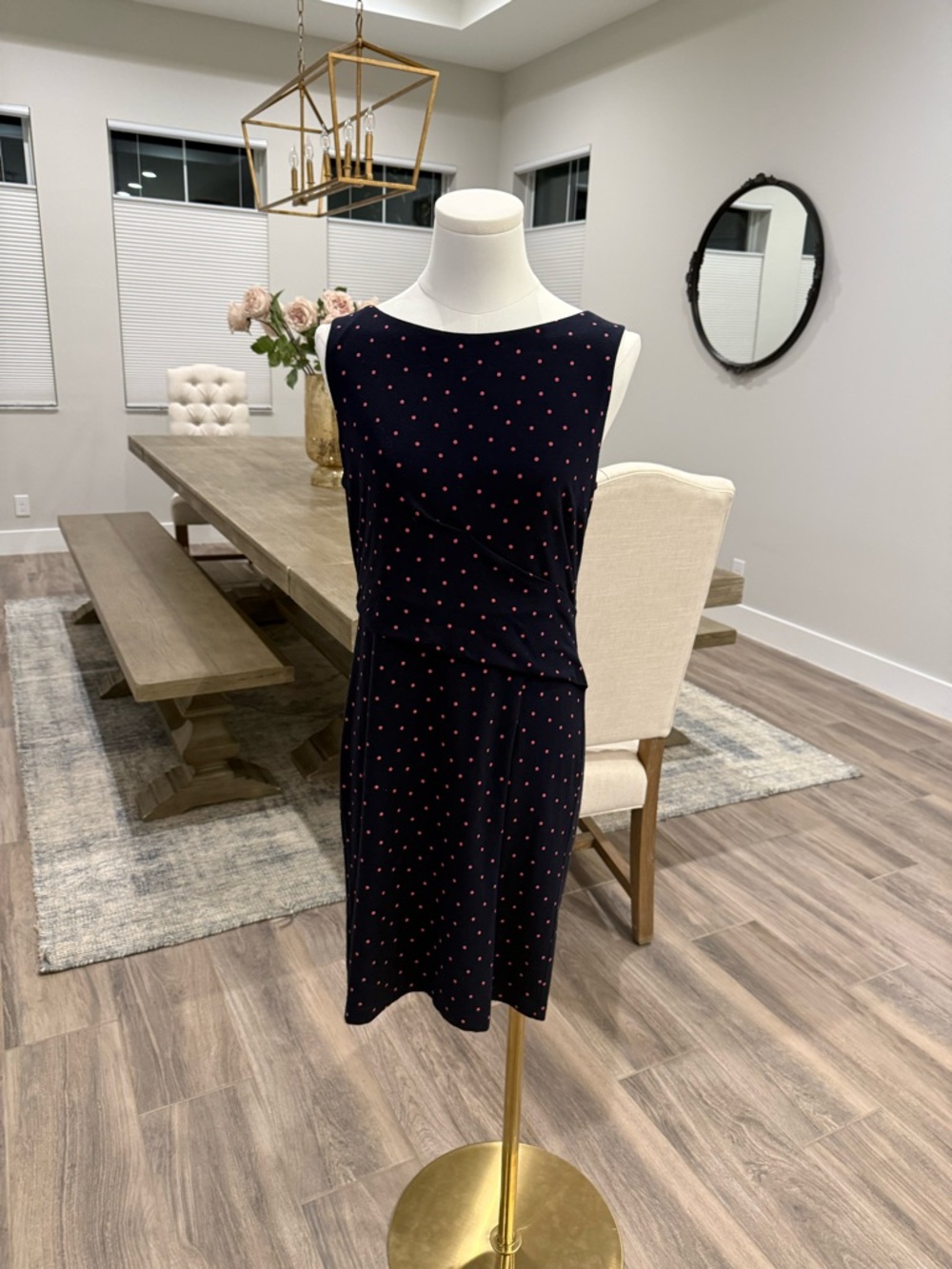 Ann Taylor Navy Dress with Red Polka Dots - Like new!